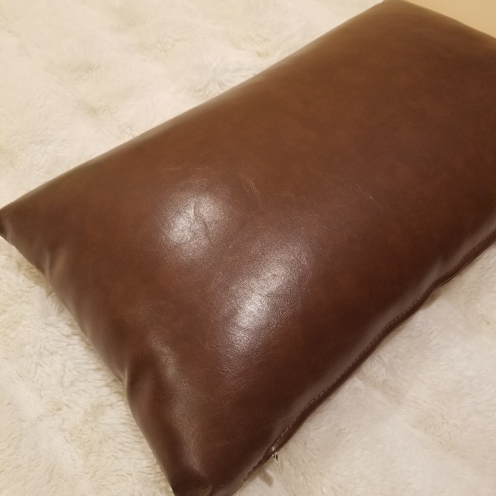 Faux Vegan Leather Decorative 6 brown pillow covers, 12×20 - Picture 2 of 7